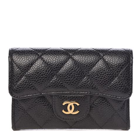 Chanel Black Quilted Caviar Classic Cardholder With Chain Pale 